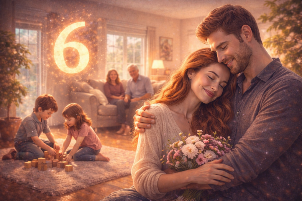 Life Path Number 6 numerology personality traits representing devoted partner energy, family love and relationship commitment.